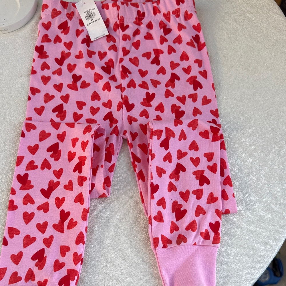 Old Navy Pink & Red Heart Print Kids Pajama Bottoms